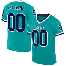 Laden Sie das Bild in den Galerie-Viewer, Custom Aqua Navy-White Mesh Authentic Throwback Football Jersey
