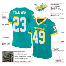 Laden Sie das Bild in den Galerie-Viewer, Custom Aqua White-Gold Mesh Authentic Throwback Football Jersey
