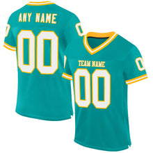 Laden Sie das Bild in den Galerie-Viewer, Custom Aqua White-Gold Mesh Authentic Throwback Football Jersey
