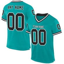 Charger l&#39;image dans la galerie, Custom Aqua Black-White Mesh Authentic Throwback Football Jersey
