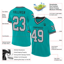 Загрузить изображение в средство просмотра галереи, Custom Aqua Gray-Black Mesh Authentic Throwback Football Jersey
