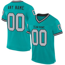 Charger l&#39;image dans la galerie, Custom Aqua Gray-Black Mesh Authentic Throwback Football Jersey
