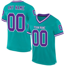 Загрузить изображение в средство просмотра галереи, Custom Aqua Purple-White Mesh Authentic Throwback Football Jersey
