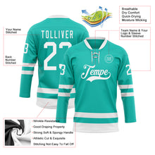 Laden Sie das Bild in den Galerie-Viewer, Custom Aqua White Hockey Lace Neck Jersey
