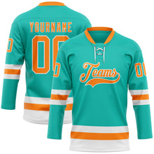 Загрузить изображение в средство просмотра галереи, Custom Aqua Bay Orange-White Hockey Lace Neck Jersey
