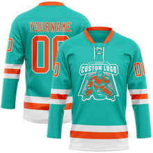 Загрузить изображение в средство просмотра галереи, Custom Aqua Orange-White Hockey Lace Neck Jersey
