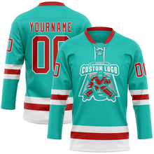 Загрузить изображение в средство просмотра галереи, Custom Aqua Red-White Hockey Lace Neck Jersey
