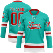 Загрузить изображение в средство просмотра галереи, Custom Aqua Red-White Hockey Lace Neck Jersey
