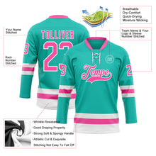 Загрузить изображение в средство просмотра галереи, Custom Aqua Pink-White Hockey Lace Neck Jersey
