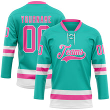 Загрузить изображение в средство просмотра галереи, Custom Aqua Pink-White Hockey Lace Neck Jersey
