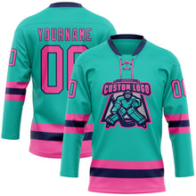 Загрузить изображение в средство просмотра галереи, Custom Aqua Pink-Navy Hockey Lace Neck Jersey
