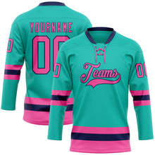 Загрузить изображение в средство просмотра галереи, Custom Aqua Pink-Navy Hockey Lace Neck Jersey
