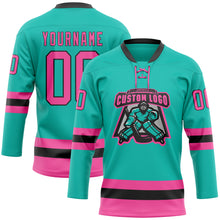 Загрузить изображение в средство просмотра галереи, Custom Aqua Pink-Black Hockey Lace Neck Jersey
