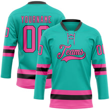 Загрузить изображение в средство просмотра галереи, Custom Aqua Pink-Black Hockey Lace Neck Jersey
