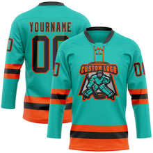 Загрузить изображение в средство просмотра галереи, Custom Aqua Black-Orange Hockey Lace Neck Jersey
