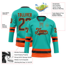 Загрузить изображение в средство просмотра галереи, Custom Aqua Black-Orange Hockey Lace Neck Jersey
