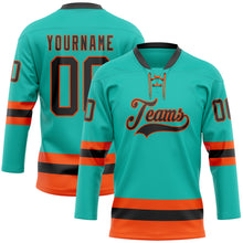 Загрузить изображение в средство просмотра галереи, Custom Aqua Black-Orange Hockey Lace Neck Jersey
