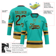 Загрузить изображение в средство просмотра галереи, Custom Aqua Black-Old Gold Hockey Lace Neck Jersey
