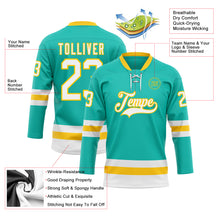 Загрузить изображение в средство просмотра галереи, Custom Aqua White-Yellow Hockey Lace Neck Jersey
