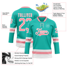 Загрузить изображение в средство просмотра галереи, Custom Aqua Medium Pink-White Hockey Lace Neck Jersey
