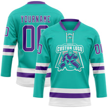 Загрузить изображение в средство просмотра галереи, Custom Aqua Purple-White Hockey Lace Neck Jersey
