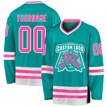 Charger l&#39;image dans la galerie, Custom Aqua Pink-White Hockey Jersey
