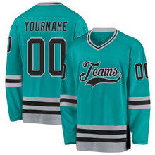 Load image into Gallery viewer, Custom Aqua Black-Gray Hockey Jersey
