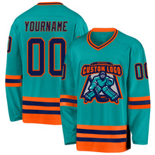 Laden Sie das Bild in den Galerie-Viewer, Custom Aqua Navy-Orange Hockey Jersey
