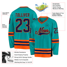 Laden Sie das Bild in den Galerie-Viewer, Custom Aqua Navy-Orange Hockey Jersey
