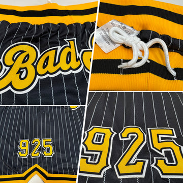 Custom Black White Pinstripe Gold-White Authentic Basketball Shorts