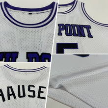 Laden Sie das Bild in den Galerie-Viewer, Custom White Black-Purple Authentic Throwback Basketball Jersey
