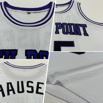 Custom White Black-Purple Authentic Throwback Basketball Jersey