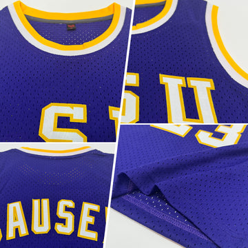 Custom Purple White-Gold Authentic Throwback Basketball Jersey