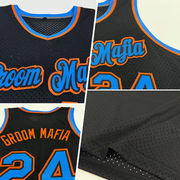 Custom Black Blue-Orange Authentic Throwback Basketball Jersey