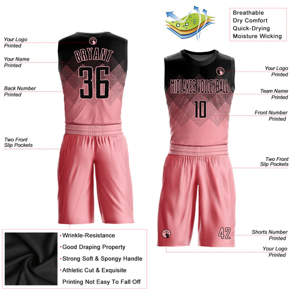 Custom Royal Pink-White Round Neck Sublimation Basketball Suit