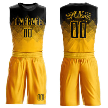 Custom Yellow Black Round Neck Sublimation Basketball Suit Jersey