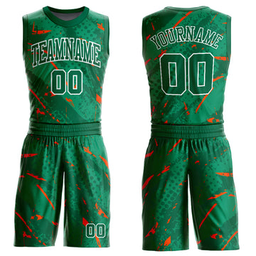 Custom Green Orange-White Bright Lines Round Neck Sublimation Basketball Suit Jersey