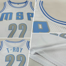 Load image into Gallery viewer, Custom White Light Gray-Light Blue Authentic Throwback Basketball Jersey
