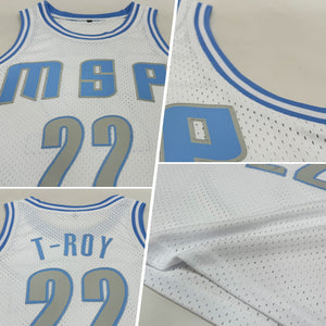 Custom White Light Gray-Light Blue Authentic Throwback Basketball Jersey