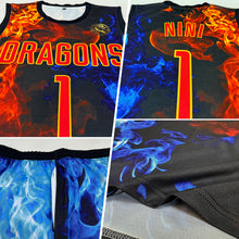 Charger l&#39;image dans la galerie, Custom Figure Red-Gold Flame Round Neck Sublimation Basketball Suit Jersey
