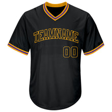 Charger l&#39;image dans la galerie, Custom Black Black-Gold Authentic Throwback Rib-Knit Baseball Jersey Shirt
