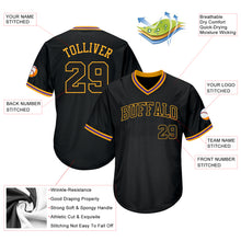 Charger l&#39;image dans la galerie, Custom Black Black-Gold Authentic Throwback Rib-Knit Baseball Jersey Shirt
