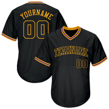 Charger l&#39;image dans la galerie, Custom Black Black-Gold Authentic Throwback Rib-Knit Baseball Jersey Shirt
