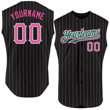 Laden Sie das Bild in den Galerie-Viewer, Custom Black White Pinstripe Pink-Kelly Green Authentic Sleeveless Baseball Jersey
