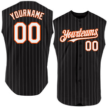 Laden Sie das Bild in den Galerie-Viewer, Custom Black White Pinstripe Orange Authentic Sleeveless Baseball Jersey
