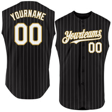 Laden Sie das Bild in den Galerie-Viewer, Custom Black White Pinstripe Old Gold Authentic Sleeveless Baseball Jersey
