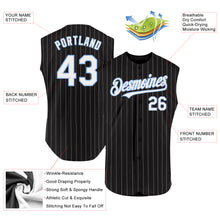 Laden Sie das Bild in den Galerie-Viewer, Custom Black White Pinstripe Light Blue Authentic Sleeveless Baseball Jersey
