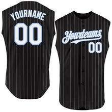 Laden Sie das Bild in den Galerie-Viewer, Custom Black White Pinstripe Light Blue Authentic Sleeveless Baseball Jersey
