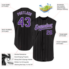 Laden Sie das Bild in den Galerie-Viewer, Custom Black White Pinstripe Purple Authentic Sleeveless Baseball Jersey
