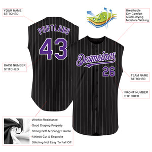 Custom Black White Pinstripe Purple Authentic Sleeveless Baseball Jersey